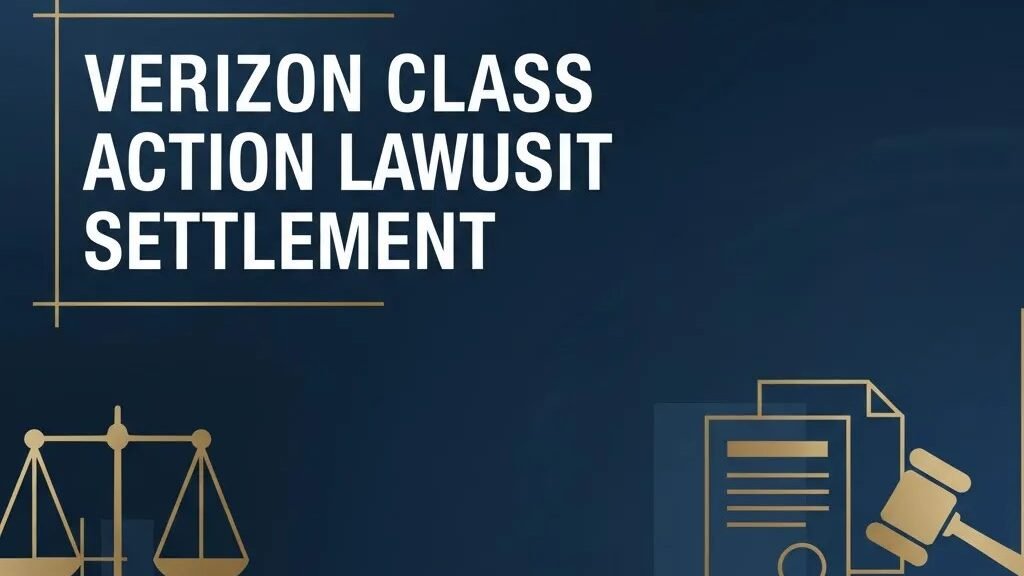 Verizon class action lawsuit settlement guide banner with legal scales and gavel icons