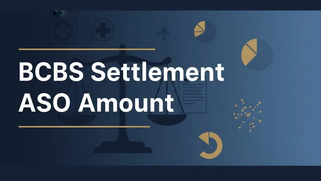 BCBS Settlement ASO Amount headline on navy blue legal themed banner with gold accents