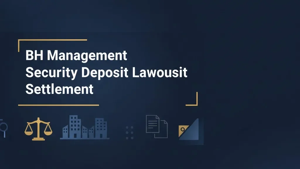 BH Management Security Deposit Lawsuit Settlement 2026 legal guide banner with scales of justice icon