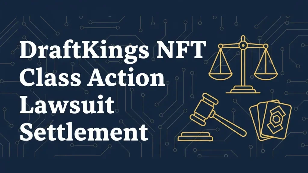 DraftKings NFT class action lawsuit settlement banner with legal scales and gavel icons