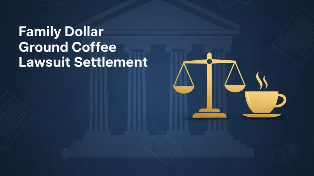 Family Dollar Ground Coffee Lawsuit Settlement banner with legal scales and coffee imagery