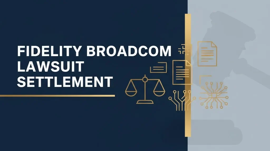Fidelity Broadcom lawsuit settlement legal banner with scales of justice and tech elements
