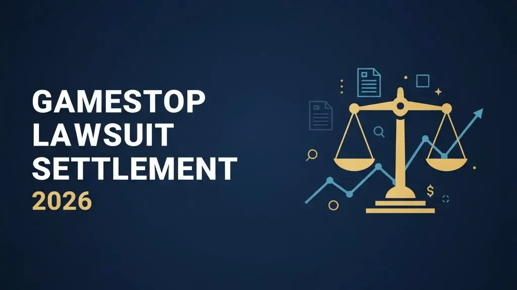 GameStop lawsuit settlement 2026 legal banner with scales of justice and settlement documents
