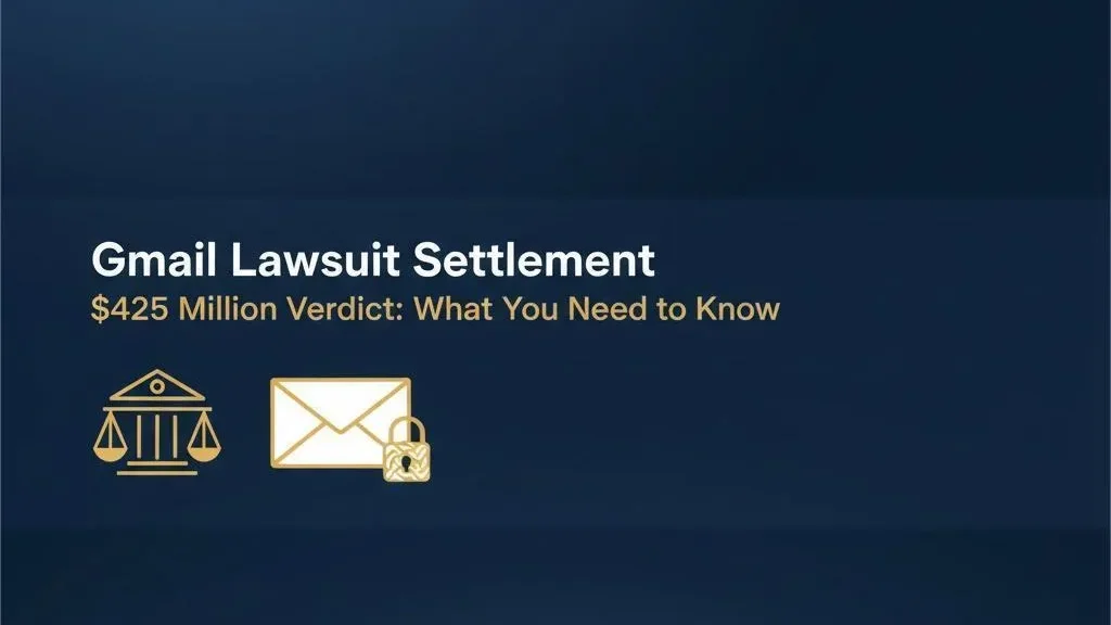 Gmail lawsuit settlement 2026 legal banner showing verdict amount scales of justice and eligibility information