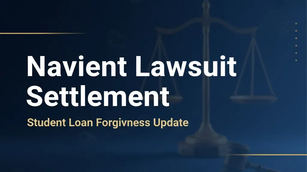 Navient lawsuit settlement guide banner with legal scales and document icons on navy background