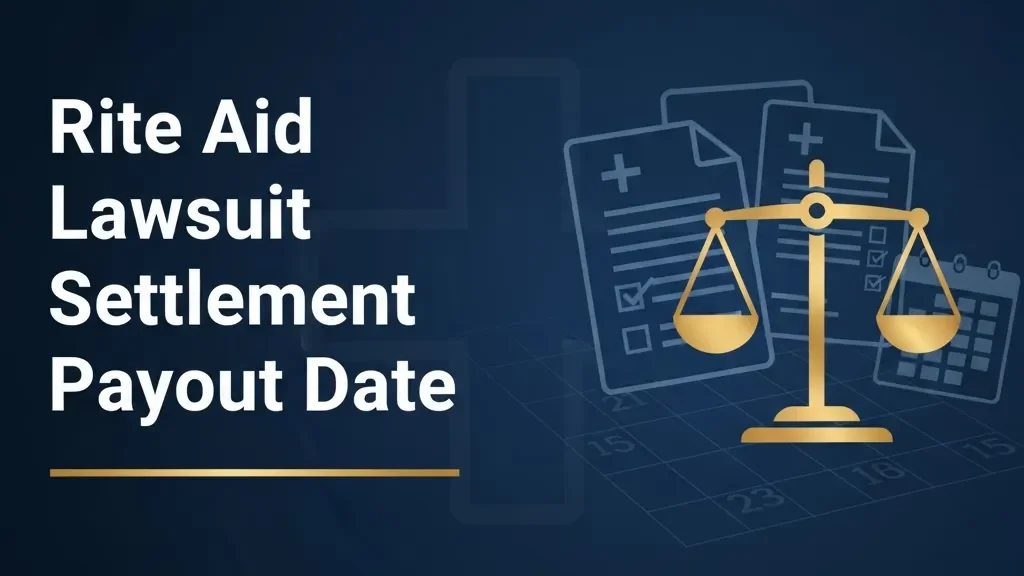 Rite Aid lawsuit settlement payout date 2026 guide banner with legal scales icon