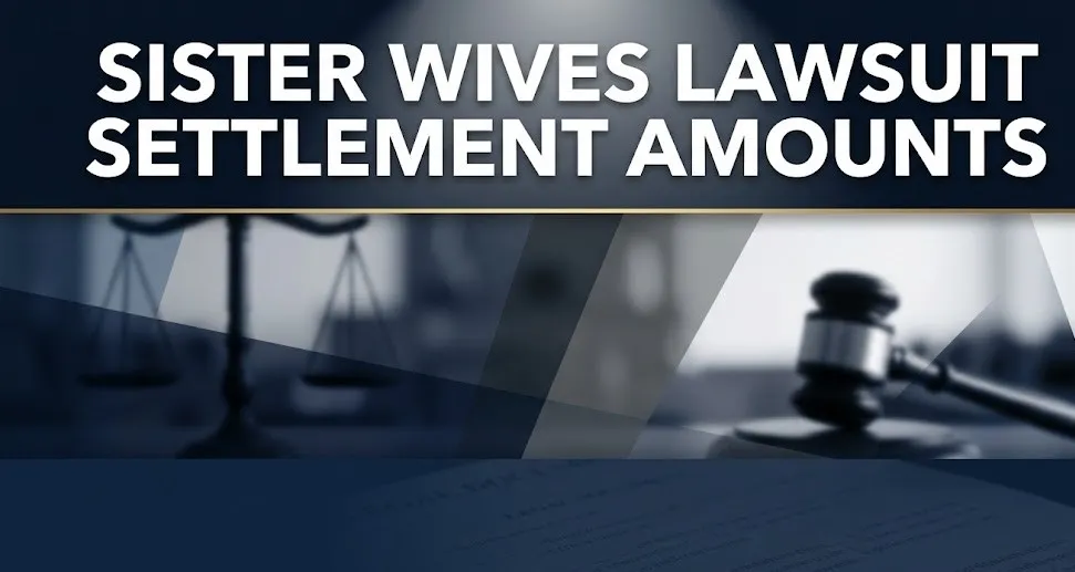 Sister wives lawsuit settlement amounts headline over legal courtroom background with scales of justice