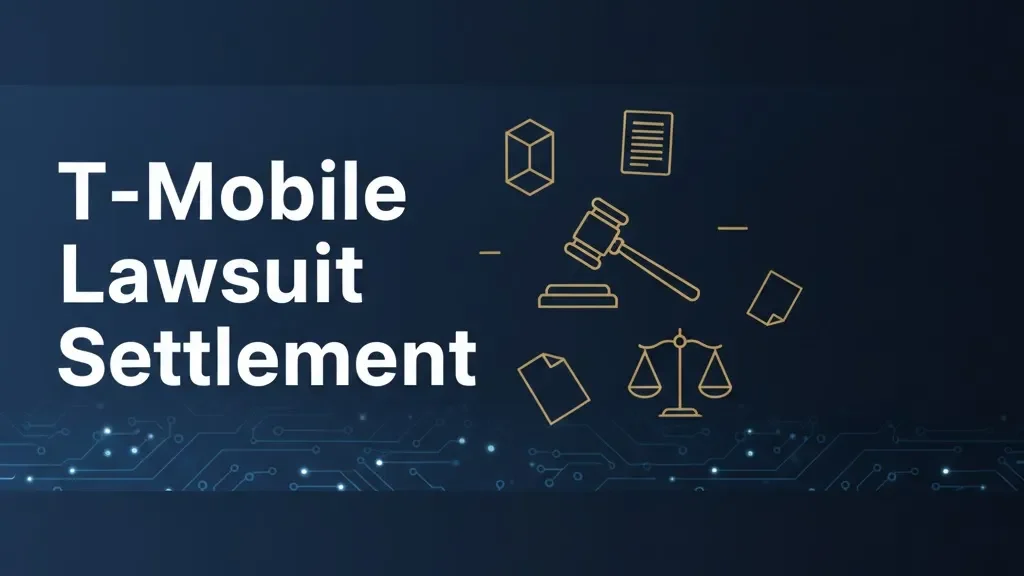 T-Mobile Lawsuit Settlement banner with legal icons and navy gold design