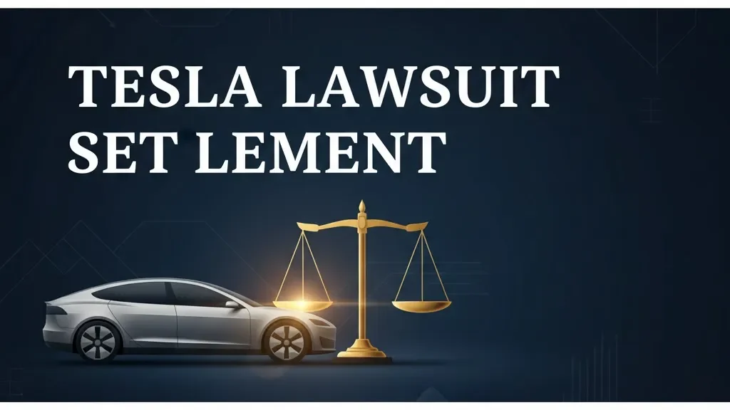 Tesla lawsuit settlement 2026 guide banner with scales of justice and EV silhouette