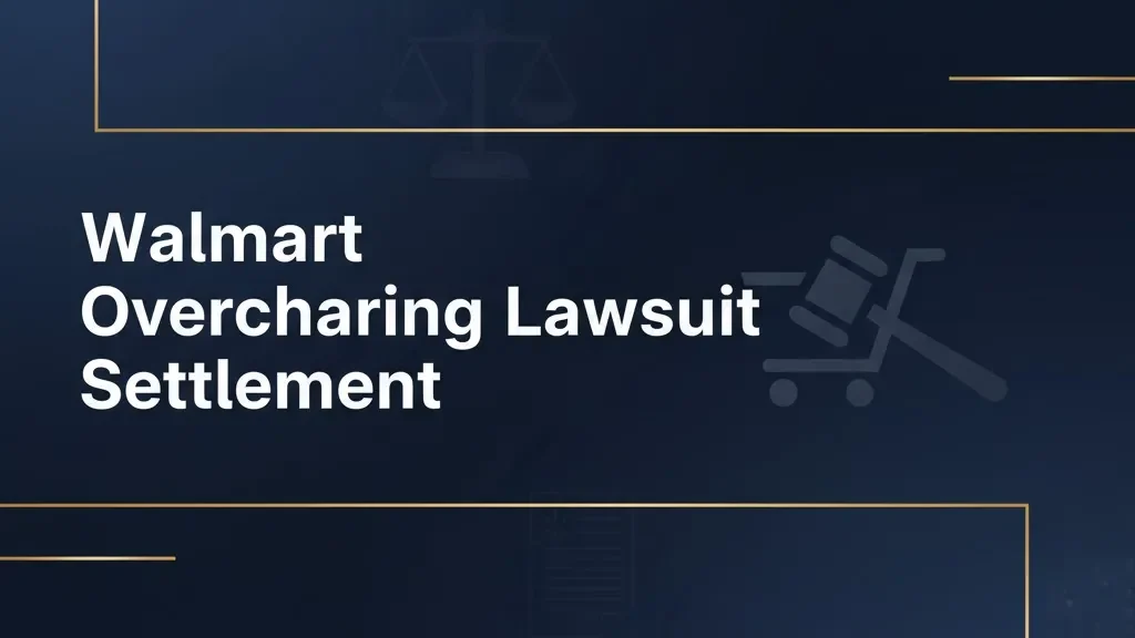 Walmart overcharging lawsuit settlement blog banner with legal scales and shopping cart icons on navy background